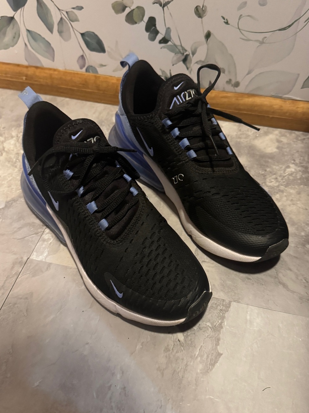 Nike Women’s Air Max 270 Sneakers - Black with Light Blue Accents